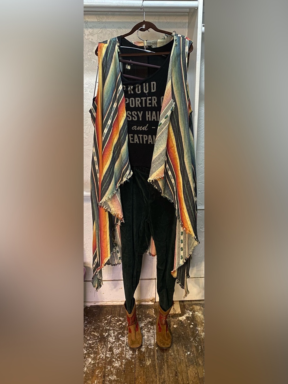 Striped Multicolor Cotton Long Western Style Type Vest. - Picture 3 of 5